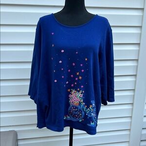 Quacker Factory Royal Blue Top with Floral Bicycle Design